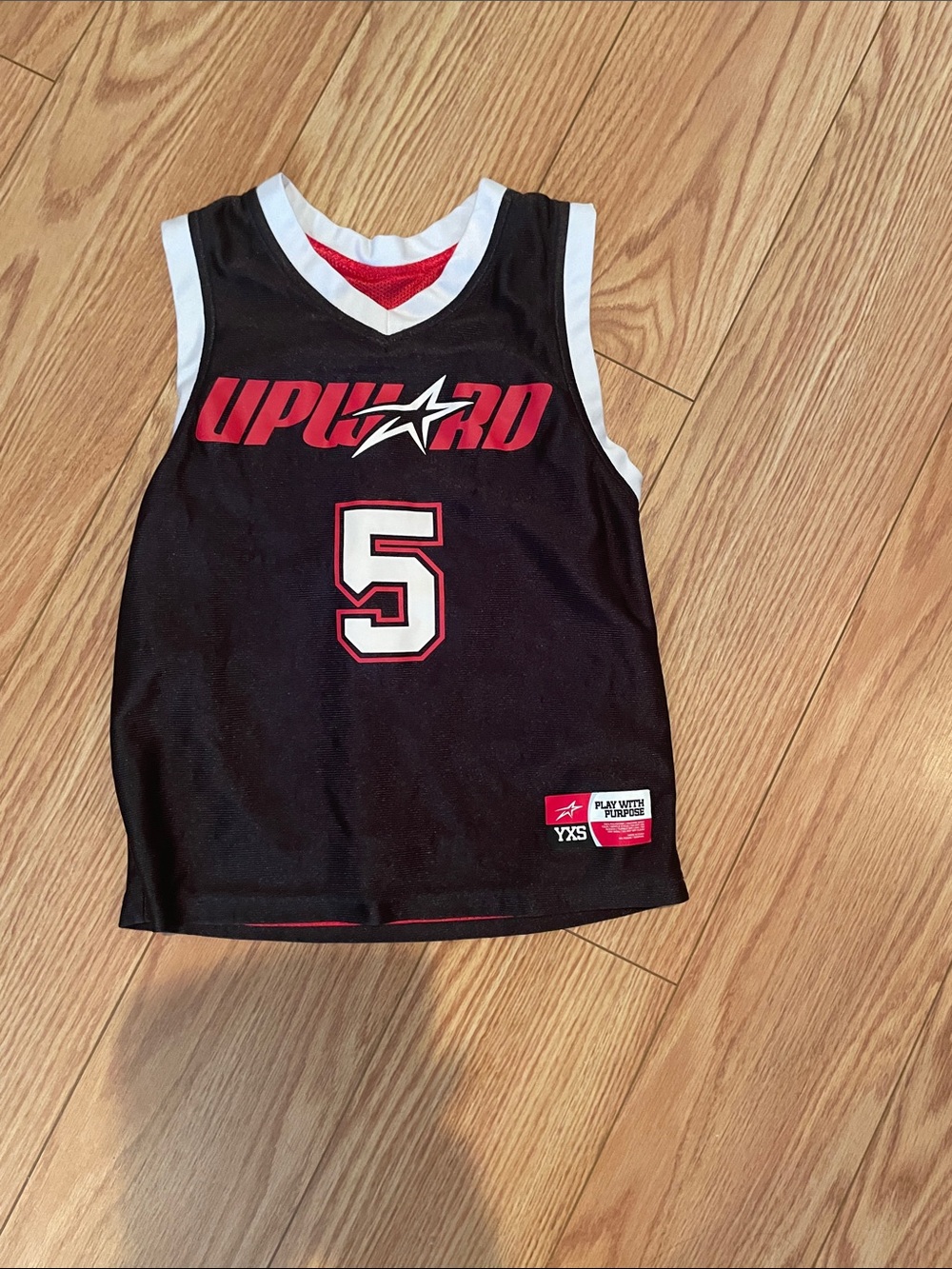 Kids' Black Basketball Jersey with Red Accents - Size YXS